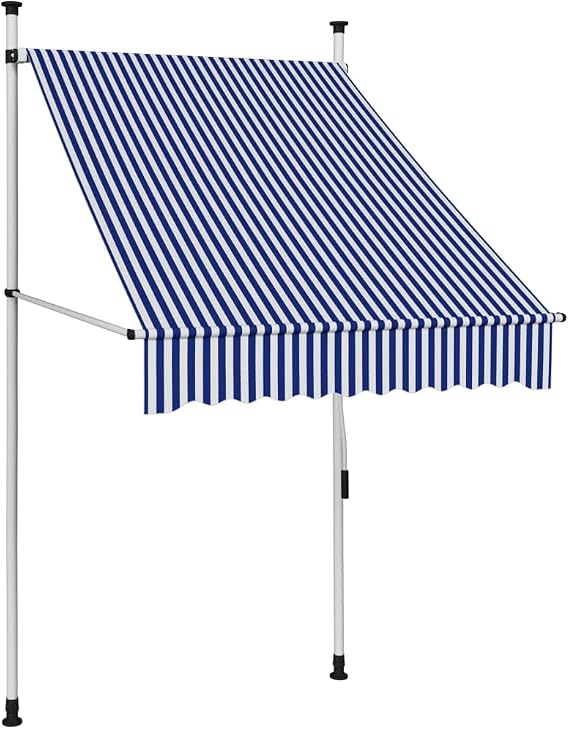 Manual Retractable Awning Patio Door Window Awning Sunshade Shelter Outdoor Canopy Outdoor Patio Canopy Sun Setter Deck Awnings, 39.4" Blue and White Stripes