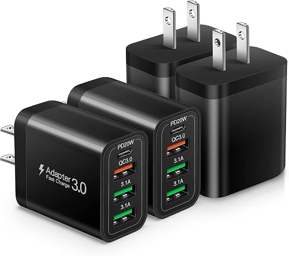 [4 Pack] USB-C Wall Charger, 35W 4-Port Quick 3.0+PD 3.0 Power Adapter | USB Fast Plug Charging Block Compatible for iPhone 16/15/15Pro/14/14 Pro/Max/14 Plus/13/12/11 XS/XR/X,Samsung Galaxy,Tablet