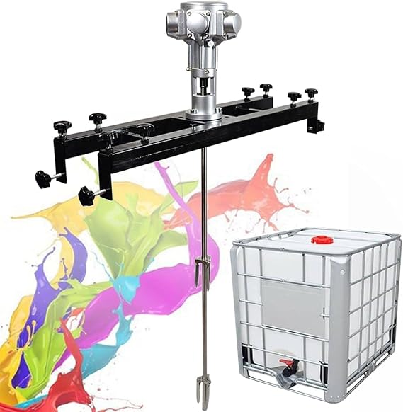 IBC Air Agitator, Electric Tank Mixer Machine 1/2HP, Speed: 0-2500RPM, Stirring Capacity: 1000L, Adjustable Size, for Paint Coating Materials Viscous Liquid Ink Dissolve,Large5Cylinders