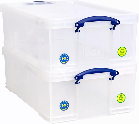 Really Useful Box Plastic Storage 50 Litre Clear (Pack Of 2)