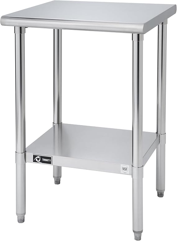 Trinity EcoStorage Heavy Duty Stainless Steel Kitchen Prep Table with Adjustable Shelf for Commercial and Industrial Use, NSF Certified, 200 lb Capacity, 24W x 24D x 35H