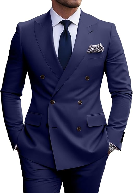 Mens Suit Slim Fit 2 Piece Double Breasted Suit Men Wedding Prom Suits