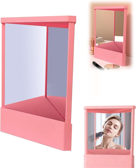 Non-Reversing Mirror for Makeup, Professional Mirror Precision True Vanity Makeup Mirrors Non-Magnifying Tabletop Mirrors for Accurate Reflections Pink 6.69" L x 5.51" W