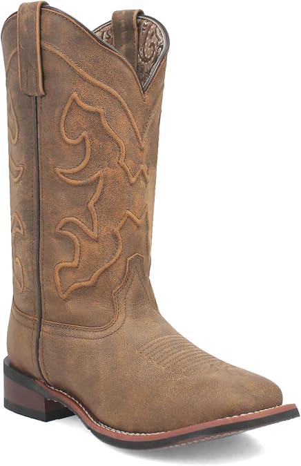 Laredo Womens Megan Embroidered Square Toe Pull On Casual Boots Mid Calf Low Heel 1-2" - Brown