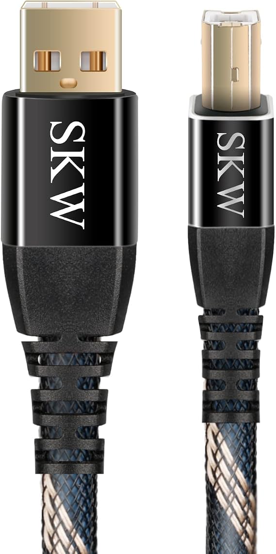 SKW Audiophiles USB 2.0 DAC Audio Cable USB Type A to USB Type B Printer Cable for Computer to DAC, Sound Card, or Headphone Amplifier 6.5ft(2m)