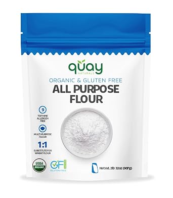 Quay Naturals Organic Gluten Free All Purpose Baking Flour - 2 lbs, No Grit, 11 Wheat Substitution, Dairy Free, Non-GMO, Kosher, Made in USA