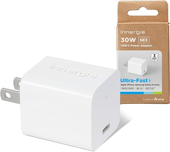 Innergie 30W USB C Charger Block, Fast Charging for iPhone 17/16/15, White