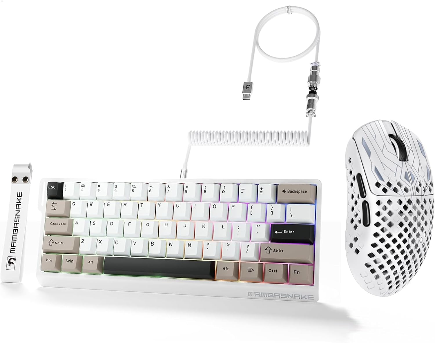 MAMBASNAKE X60HE Rapid Trigger Gaming Keyboard M2 Silver Wing Carbon Fiber Gaming Mouse Beginner e-Sport Set Gaming Keyboard Mouse Set White