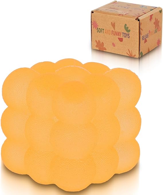 6cm Yellow Bubble Squishy Cube Slow Rising Fidget Toy | Soft TPR, Rounded Surface, squeeze toy, calm hands, stress relief, focus support, home, class, travel, kids and adults