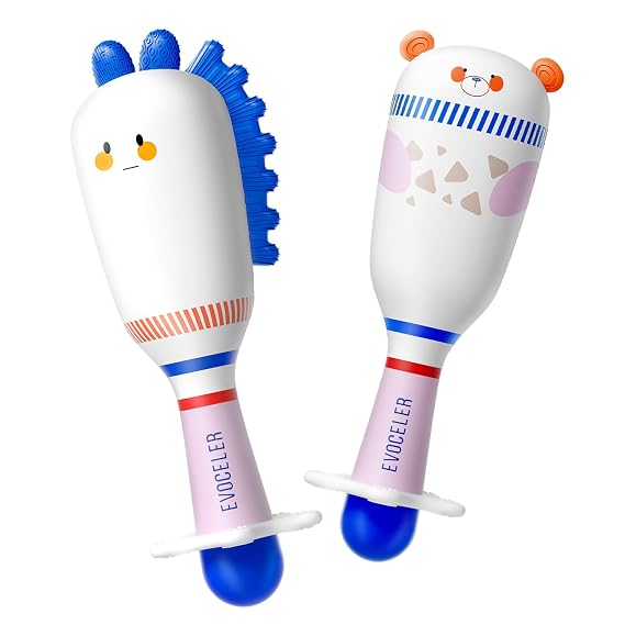 Baby Rattles 2PCS, Teething Toys, Bear Maracas, Boy Girl Sensory Gift Set