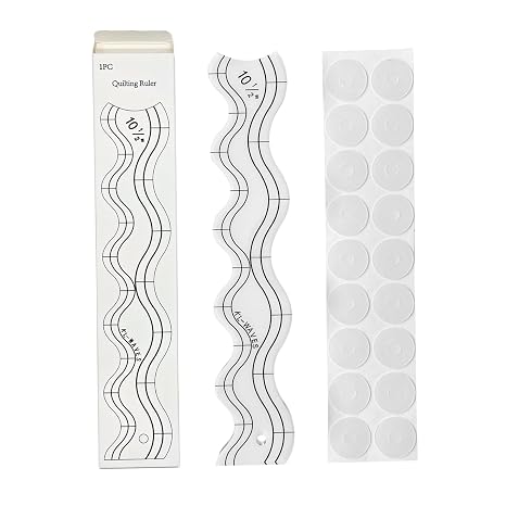 1/4'' Thick No Slip Quilting Ruler, Clear Acrylic, Wave Edge, Compatible with Mid-Arm Longarm & High Shank Domestic Machine