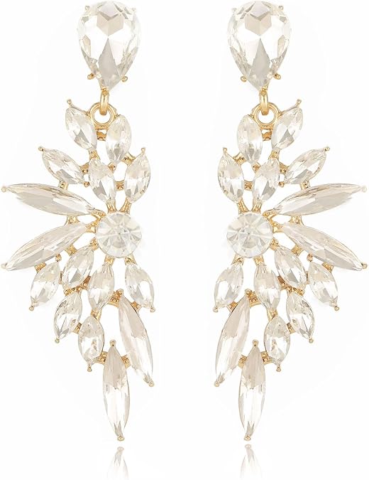 Rhinestone Statement Earrings Cluster Crystal Drop Dangle Earrings Teardrop Chandelier Earring Dangling Prom Wedding Bridal Earrings for Women