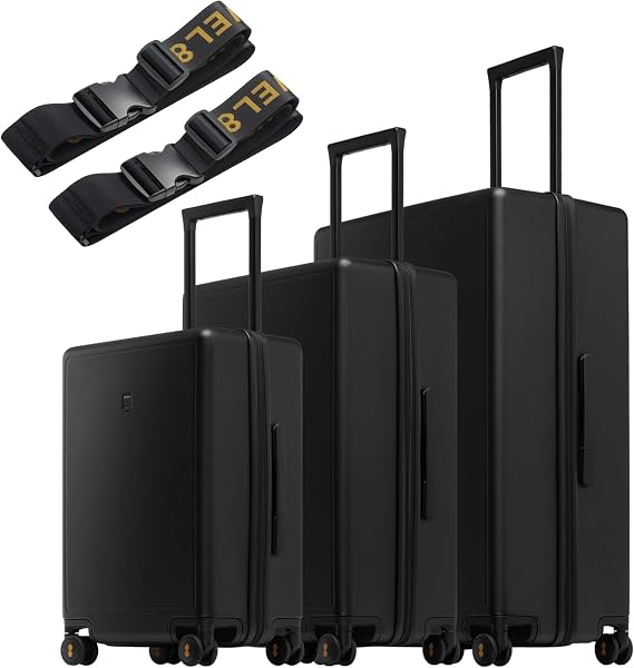 LEVEL8 Luminous Luggage Sets 3 Piece with Luggage Straps, (20/24/28)