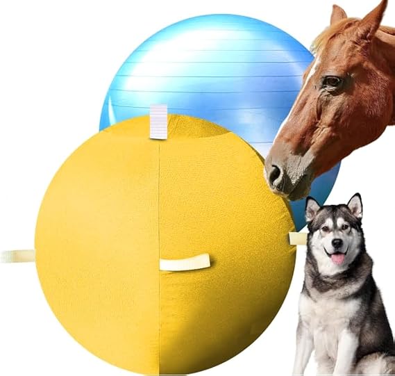 25" Horse Ball&Cover with Straps, Herding Ball for Dogs Blue Heelers, Giant Horse Balls for Play for Horses to Play with, Mega Pets Soccer Yellow Ball for Australian