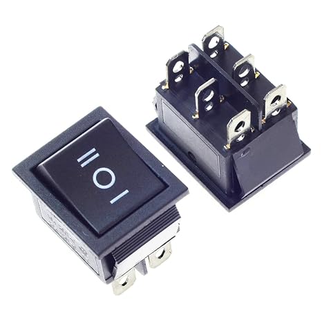2Pcs DPDT 6 Pins 3 Position ON/Off/ON Black Rocker Toggle Switch