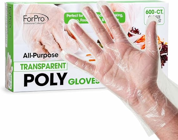 ForPro 600 Count Disposable Poly Plastic Gloves, Food-Grade, Latex-Free