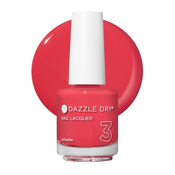 Dazzle Dry Nail Lacquer (Step 3) - Let's Get Away - A vivid coral with reddish-pink undertones. Full coverage cream. (0.5 fl oz)