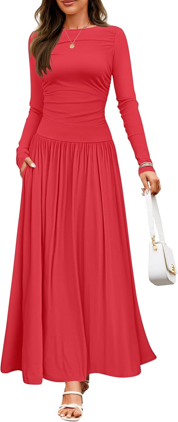 ZESICA Womens 2026 Fall Long Sleeve Slimming Knit Maxi Dress