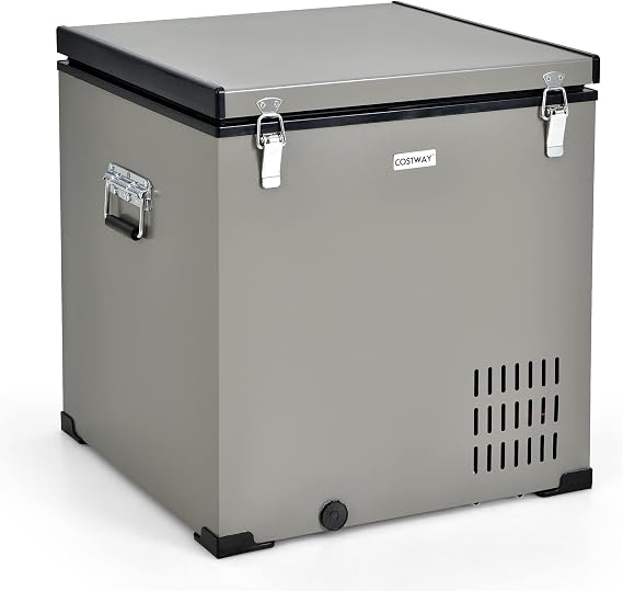 COSTWAY 68-Quart Car Refrigerator,11F to 50F Portable Chest Freezer, Grey | Electric Compressor Fridge Cooler with 12V/24V DC & 110V/240V AC Adapter, Mini Cooler for Travel, Camping, Home, Road Trip