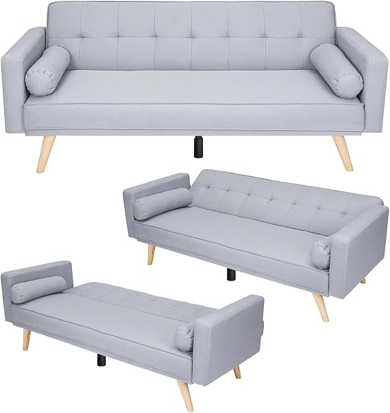 3 Seater Sofa Bed Upholstered Convertible Sofa Adjustable Angle Dark Gray