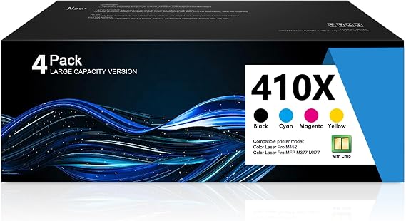 410X High Yield Toner Cartridge 4-Color Replacement for HP 410X Toner 410A | CF410X CF411X CF413X CF412X Toner Cartridge for Color Laser Pro M452dn M452dw M452nw M377dw M477fdn M477fdw M477fnw Printer
