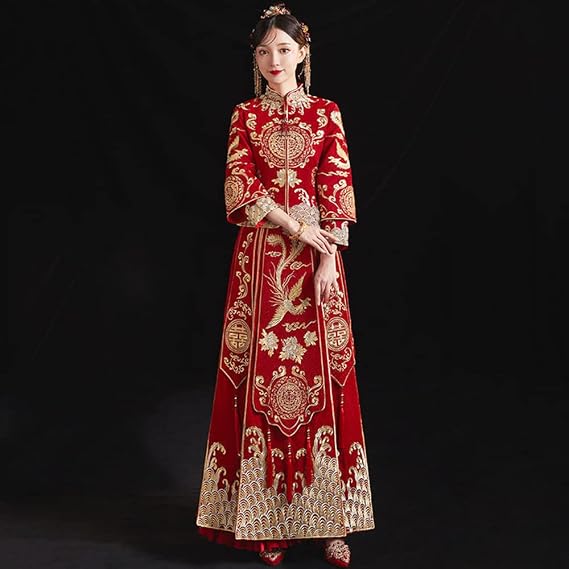 Chinese Bride an Cheongsam Suit, Wedding Toast Dress, Plus Size Evening Dress for Marry Photography,S2