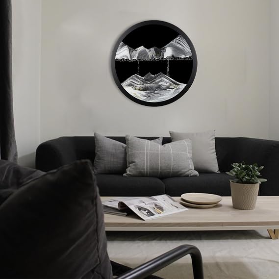 17.3" Moving Sand Art Wall Decor, 3D Wall Mounted Flow Sand Painting Hanging Sand Art Liquid Motion 360 Rotating Wall Art Sculpture Decorations Round Deep Sea Sand Wall Art for Office and Home