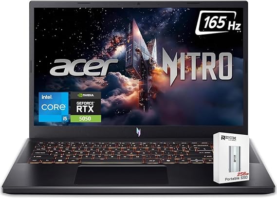 Acer Nitro V 15 Gaming Laptop, 15.6" FHD 165Hz Display, 13th Intel 8-Core i5-13420H(>Intel i7-1260P), NVIDIA GeForce RTX 5050 8GB GDDR7 Graphics, Backlit KB, Win11 Home, W/256GB PSD(16GB|1TB SSD)