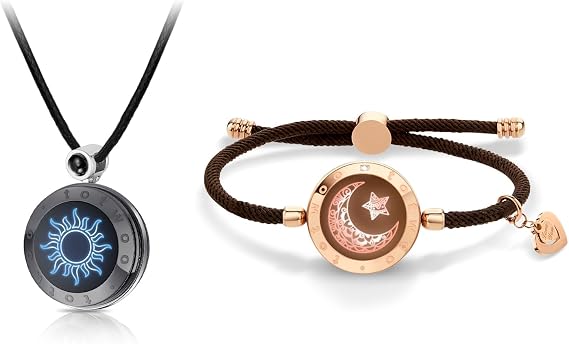 TOTWOO Long Distance Touch Bracelet and Necklace with Vibration Function Smart Jewellery His or Sun Pattern Gift Love Relationship Pair One-to-One via Bluetooth