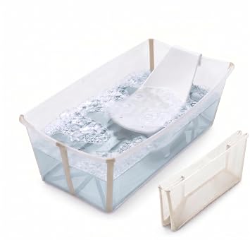 Stokke Flexi Bath X-Large Bundle, Sandy Beige - Spacious Baby Bathtub  Newborn Support - Lightweight, Foldable & Easy to Store - Best for Ages 0-6