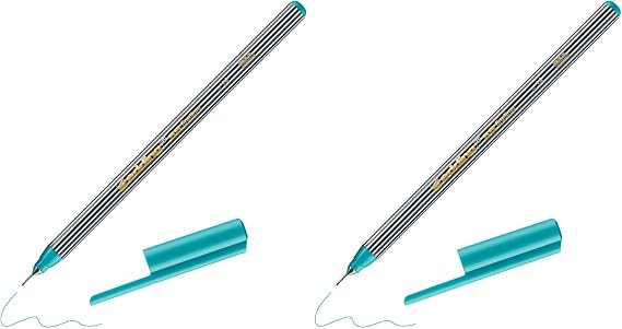 edding 55 - fineliner - turquoise - 1 pen - 0.3 mm nib - colour pen for writing, drawing, underlining, illustrating - for children and adults, at school and in the home or office (Pack of 2)