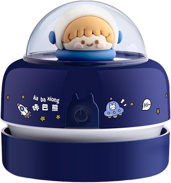 Mini Desktop Vacuum Cleaner Cute Cartoon Desktop Vacuum Cleaner for Kids Students Battery Powered Portable Mini Table Dust Sweeper 360-degree Rotatable Desk Duster Blue