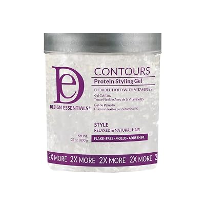 Design Essentials Contours Protein Styling Gel, Medium Hold Styling Gel with Panthenol, Flake-Free Definition for Relaxed & Natural Hair, 32 oz