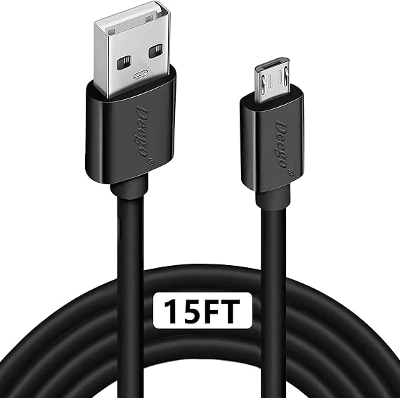 Micro USB Cable, 15Ft Extra Long Controller Charger | Fast Android USB Charging Cable Compatible with PS4, PlayStation 4, Kindle, Security Cams,Charger Cord, Black
