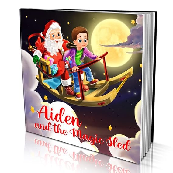 Personalized Story Book by Dinkleboo - The Magic Sleigh - for Kids Aged 0 to 8 Years Old - A Story About Your Child Building A Magic Sleigh - Smooth Satin Paper - Soft Cover (8"x 8")