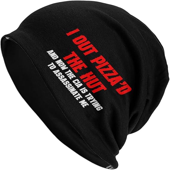 I Out Pizza'd The Hut Beanie Hats for Men Women Knit Skull Cap Cuffed Beanies Warm Winter Hat Black