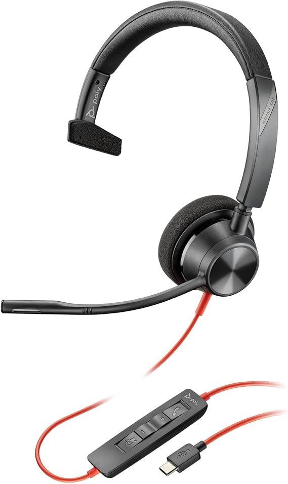 POLY Wired Headset BlackWire 3310 Domestic Genuine Product Microsoft Certified USB-C Connection Noise Canceling with Microphone Lightweight Noise