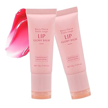 Lip Glowy Balm, Berry Tinted Lip Moisturizer with Shea Butter & Vitamin E, Hydrating Nourishing Formula for Soft Lips, Natural Glossy Finish, Daily Lip Care Essential (2pc)