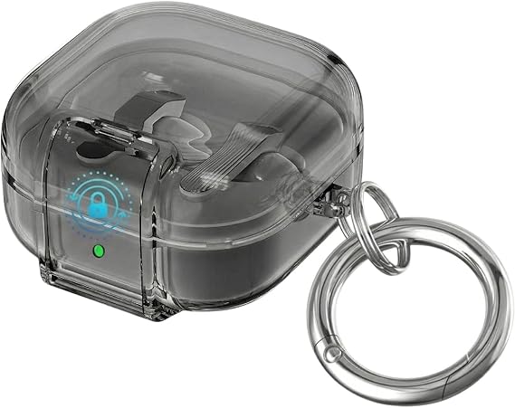 Rongep Samsung Galaxy Buds4 Pro/Buds 4 için Kılıf [Güvenlik Kilit Tasarımlı] Transparent-Lock Kulaklık Kılıfı Sararmaya Dayanıklı Taşıma Askılı TPU Koruyucu Samsung Buds 4 Pro Kılıf (Şeffaf-Siyah)