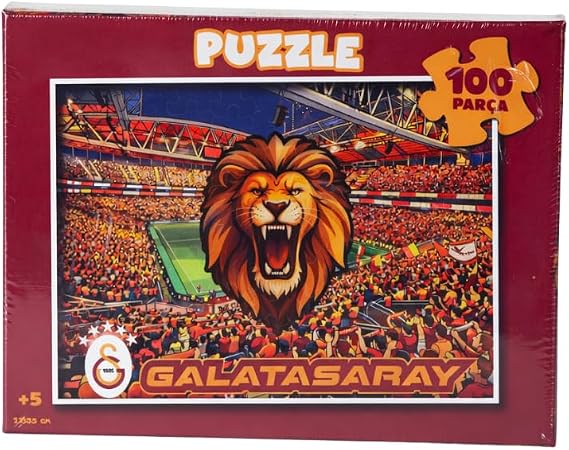Galatasaray Lisanslı 100 Parça Puzzle - Kükreyen Aslan ve Stadyum Baskılı Çocuk Yapboz