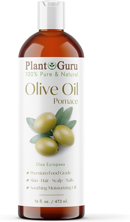 Plant Guru Olive Oil Pomace 16 fl. oz. 100% Pure Natural Carrier Moisturizer For Skin, Body, Face And Hair Growth. Great For DIY Soap Making, Cosmetics and Massage.