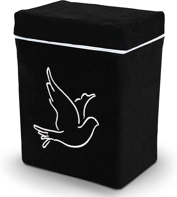 Velvet Urn Bag with TSA Approved Cremation Container | Holds Cremated Ashes of Human Adult | For Use in a Niche or Ground Burial | Fits the Crowne Burial Urn Vault (Black with Dove)