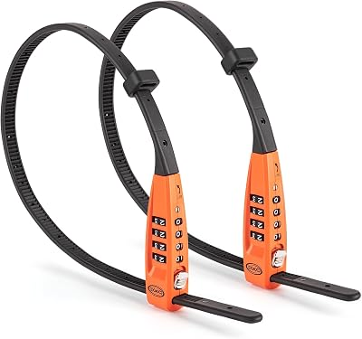CXWXC Zip Tie Lock - 4-Digit Combo Cable Locks for Bike Motorcycle Helmet, Skateboard, Skis, Snowboard, Stroller & Cabinet - Ideal for Lightweight Security 2PC - Orange, 45CM