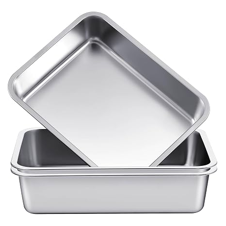 2 Pack Stainless Steel Commercial Bus Tubs Food Grade Meat Processing Tubs Lug Wash Basin Tote Box for Dishwashing, Kitchen, Restaurant, Utility (32 L)