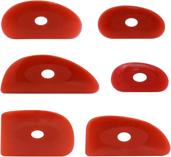 Creative Hobbies Pack of 6 Red Soft Silicone Pottery Ribs (Shapes 0-5) | Ultimate Ceramic Sculpting Tools Set for Smooth Finishing and Removing Finger Marks