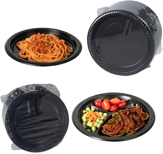 Black Dinner Plates 3-compartment and 1-compartment 9'' 150-pack
