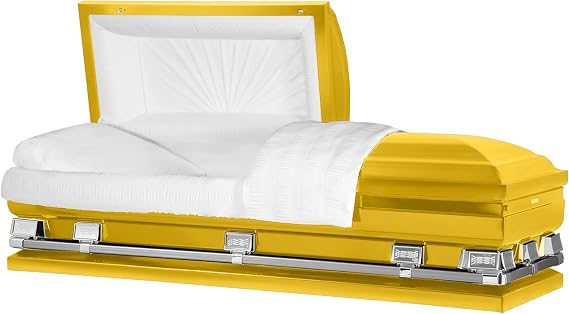 Titan Casket Atlas XL Series Steel Casket (28", Bright Yellow) Handcrafted Oversize Funeral Casket - Bright Yellow with White Crepe Interior