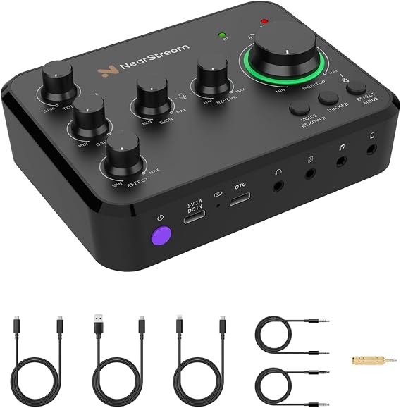 NearStream Audio Interface for Recording/Streaming/Podcasting (AMIX20B) | Rechargeable Audio Mixer with Pro-preamp, 8 Channel, XLR, 48V Phantom Power, Line & DI Inputs, Bluetooth, for PC & Smartphone