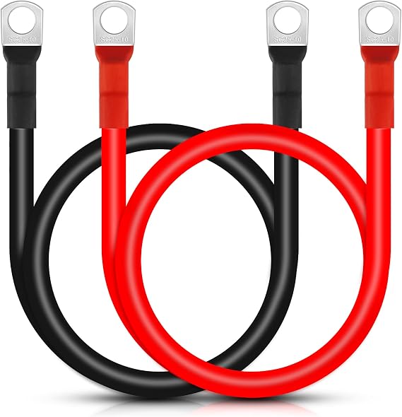 3 AWG Battery Cable 3AWG Gauge Pure Copper 40'' Battery Inverter Cables with 3/8'' Lugs Both Ends Power Inverter Wire Set for Automotive Solar Marine Boat RV Car Motorcycle Red and Black