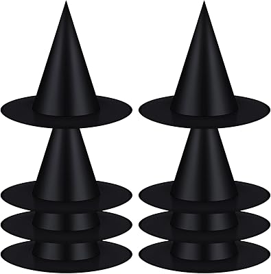 Tatuo 8 Pcs Halloween Hanging Witch Hats Decorations Witch Costume Black Hanging Wizard Hat Floating Porch Yard DecorSimple